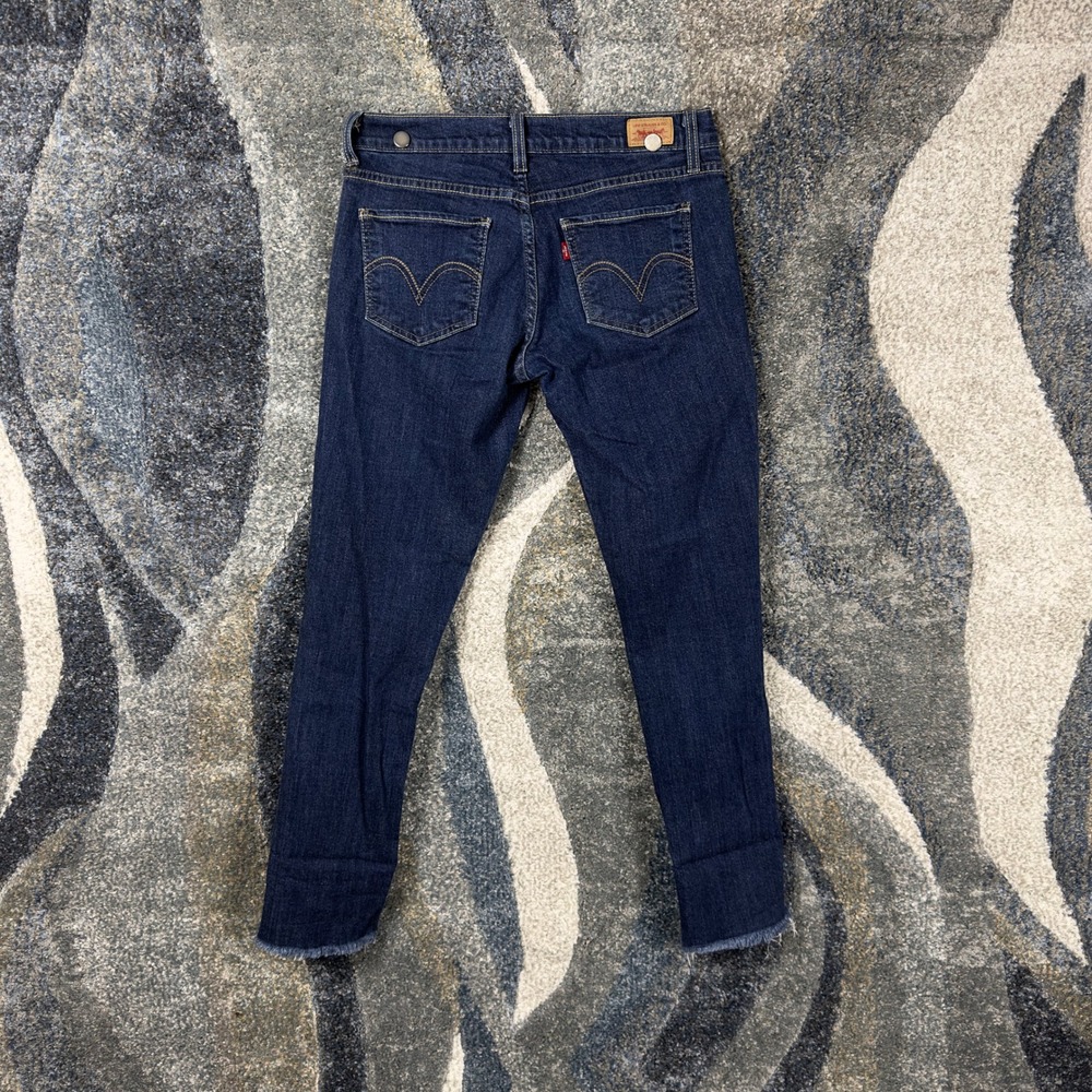 Vintage Y2K Levis 524 Too Superlow Dark Wash Skinny Jeans Frayed Hem Womens 7M